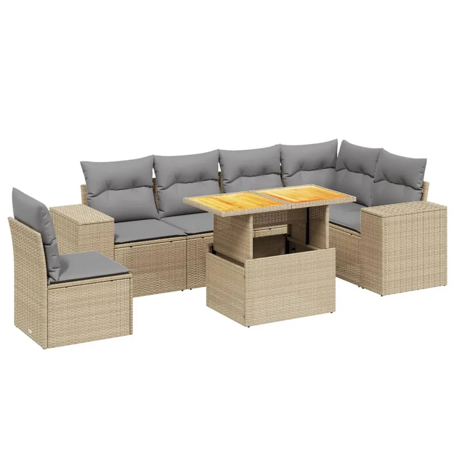 Salon de jardin avec coussins 7 pcs beige résine tressée - 2
