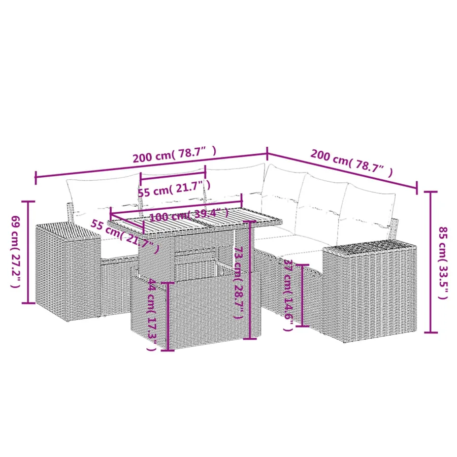Salon de jardin avec coussins 6 pcs beige résine tressée - 3
