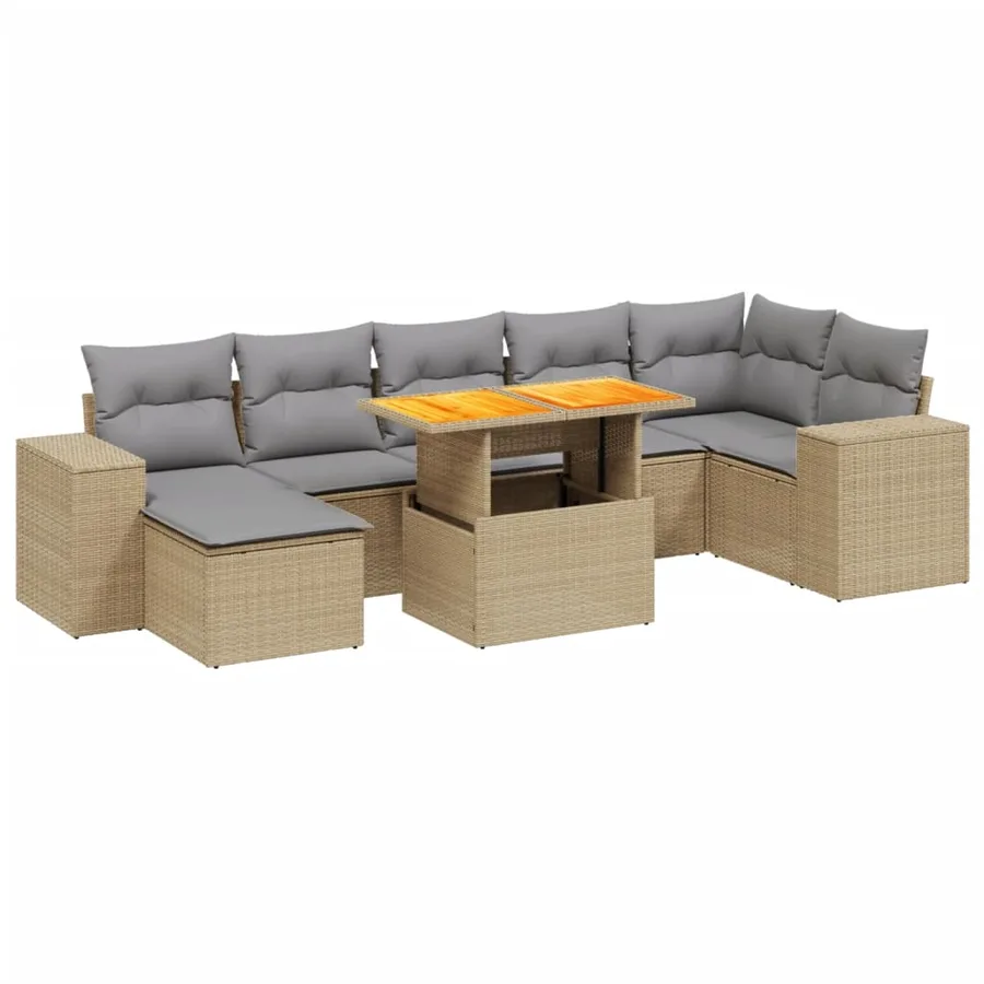 Salon de jardin avec coussins 8 pcs beige résine tressée - 2