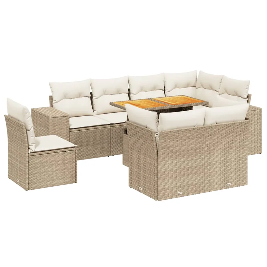 Salon de jardin avec coussins 9 pcs beige résine tressée - 2