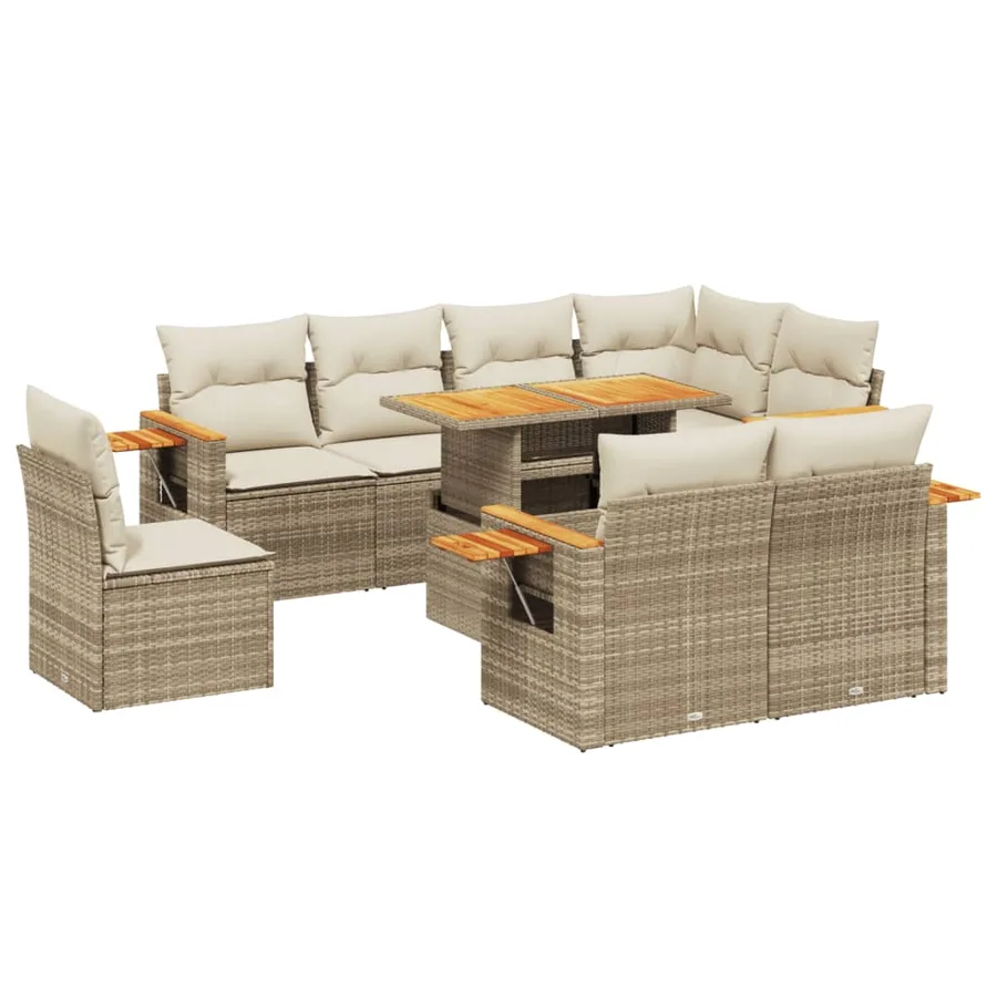 Salon de jardin avec coussins 9 pcs beige résine tressée - 2