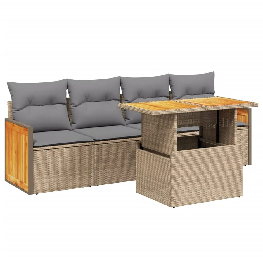 Salon de jardin avec coussins 5 pcs beige résine tressée - 2