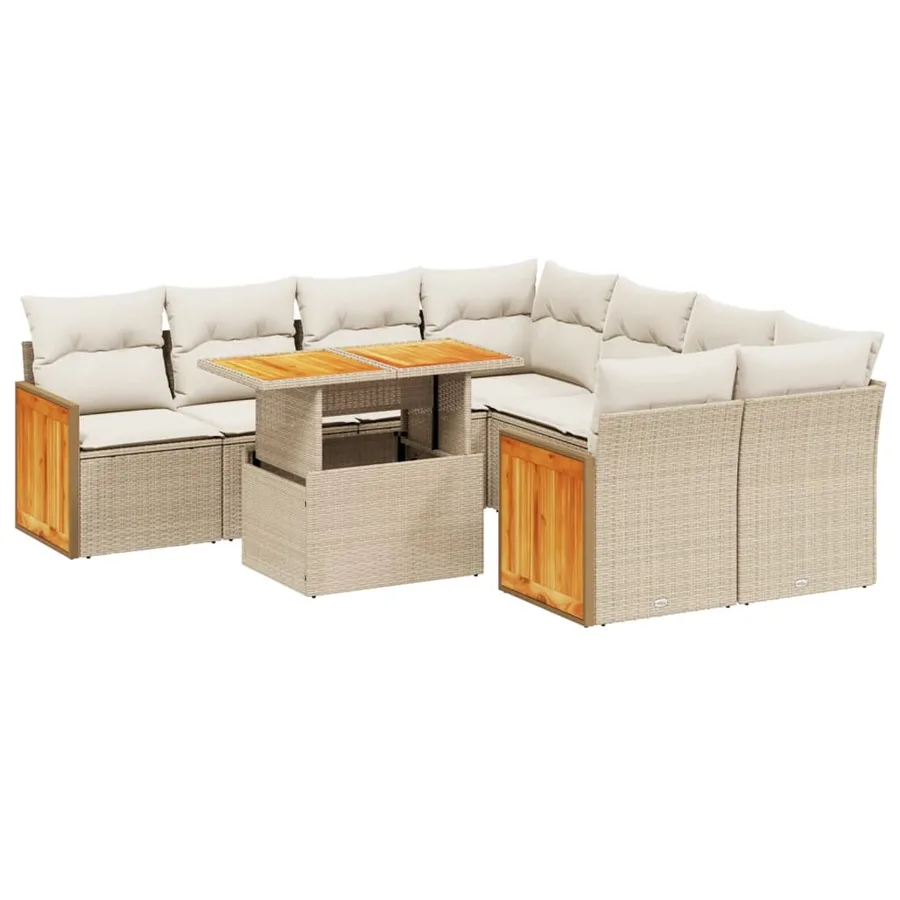 Salon de jardin avec coussins 9 pcs beige résine tressée - 2