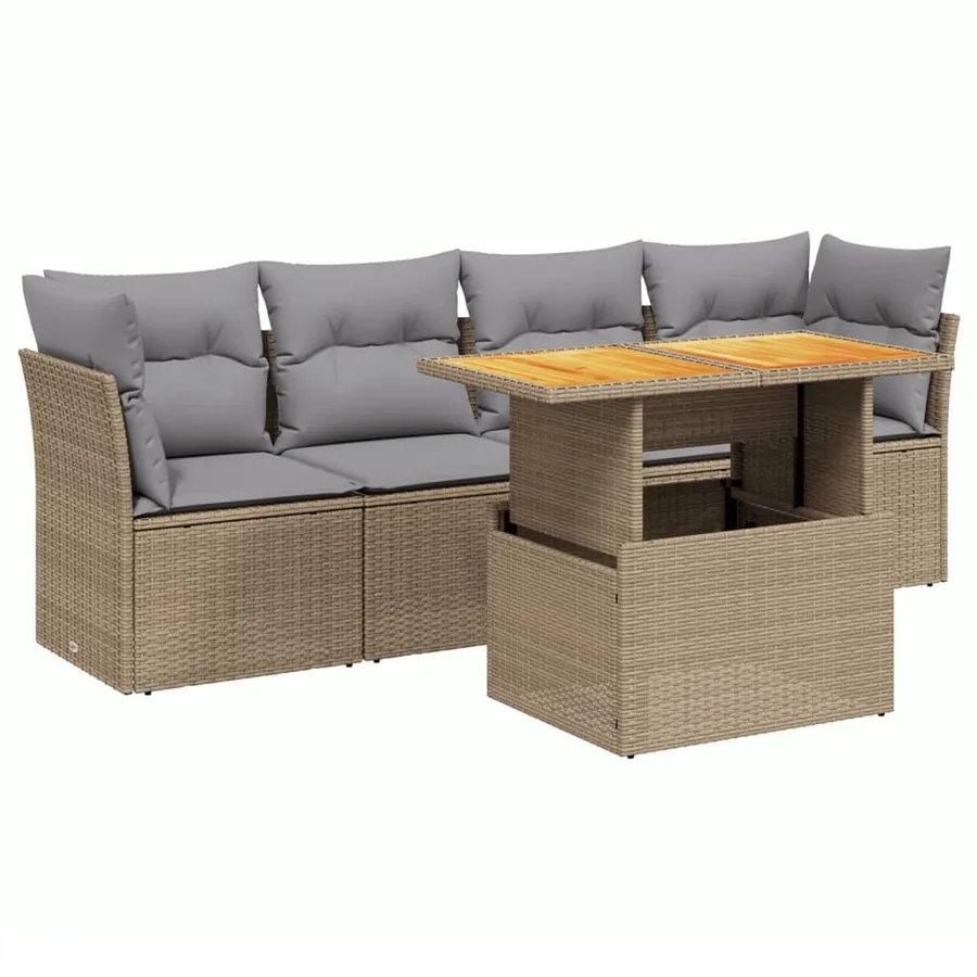 Salon de jardin avec coussins 5 pcs beige résine tressée - 2