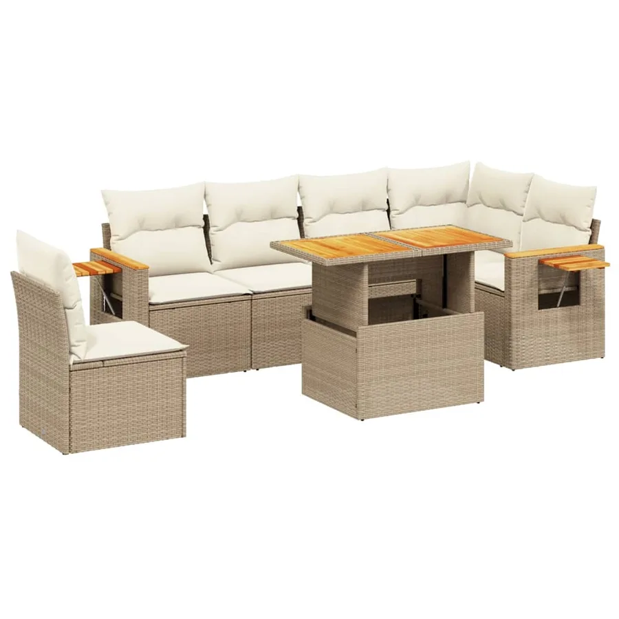 Salon de jardin avec coussins 7 pcs beige résine tressée - 2