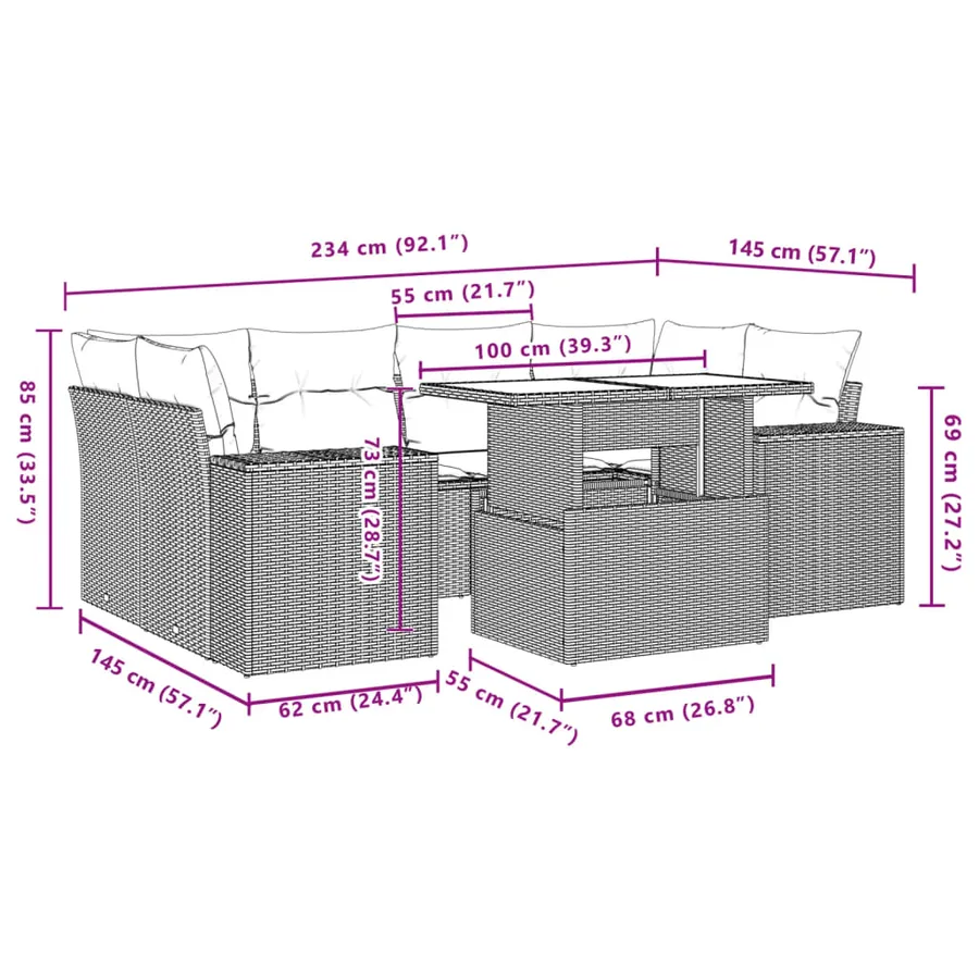 Salon de jardin avec coussins 7 pcs beige résine tressée - 10