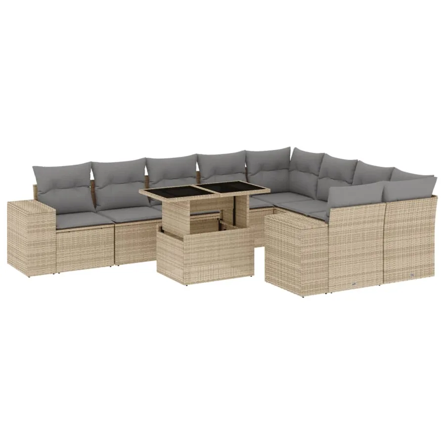 Salon de jardin avec coussins 10 pcs beige résine tressée - 2