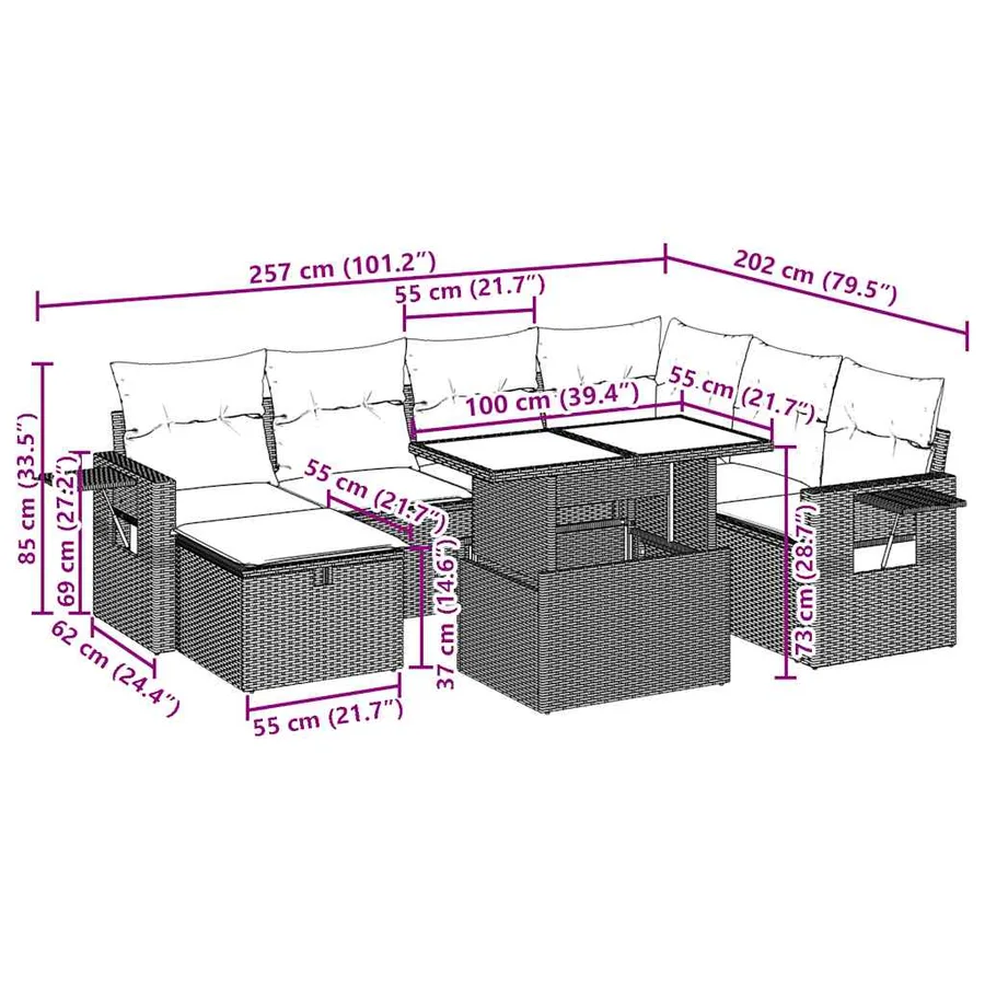 Salon de jardin avec coussins 8 pcs beige résine tressée - 14