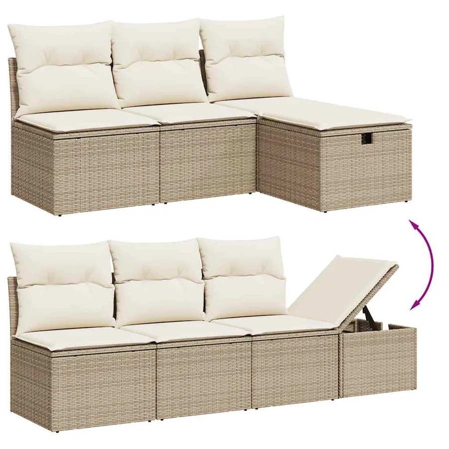 Salon de jardin avec coussins 8 pcs beige résine tressée - 8