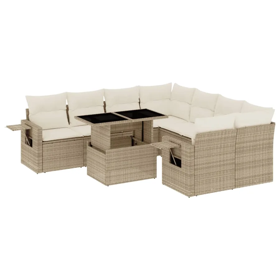 Salon de jardin avec coussins 9 pcs beige résine tressée - 2