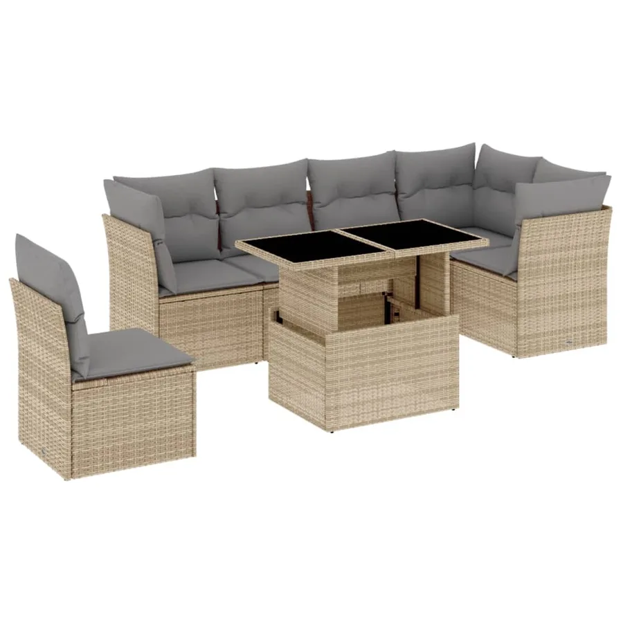 Salon de jardin avec coussins 7 pcs beige résine tressée - 2
