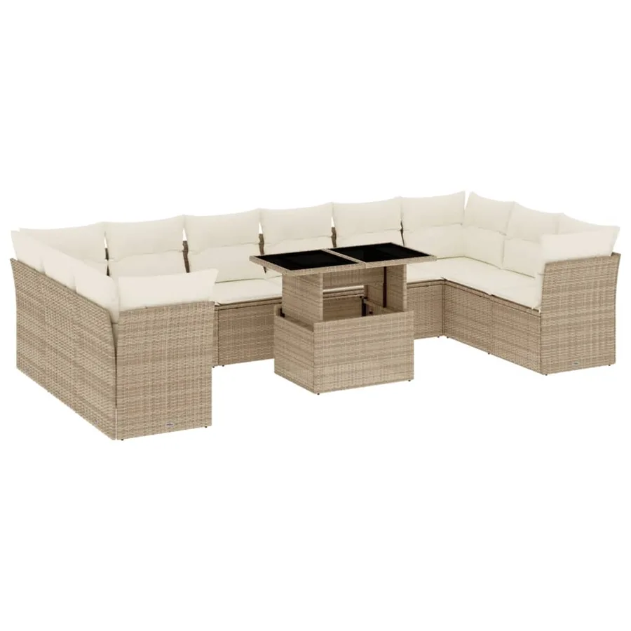 Salon de jardin 11 pcs avec coussins beige résine tressée - 2