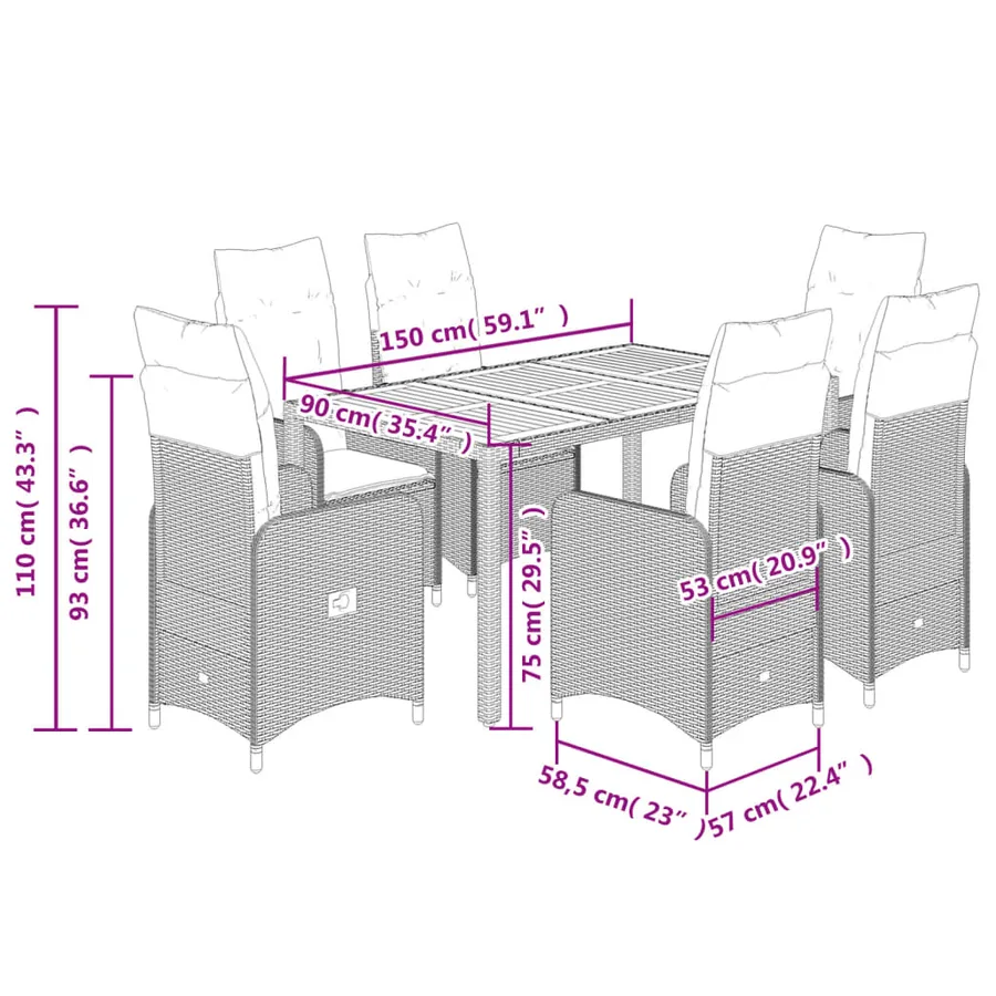 Ensemble de bistro de jardin 7 pcs coussins noir poly rotin - 9