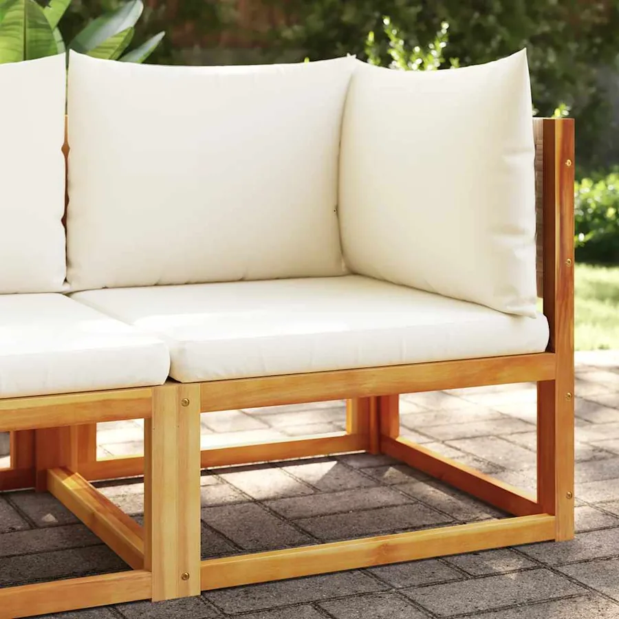 Canapé d'angle de jardin avec coussins en bois d'acacia et rotin