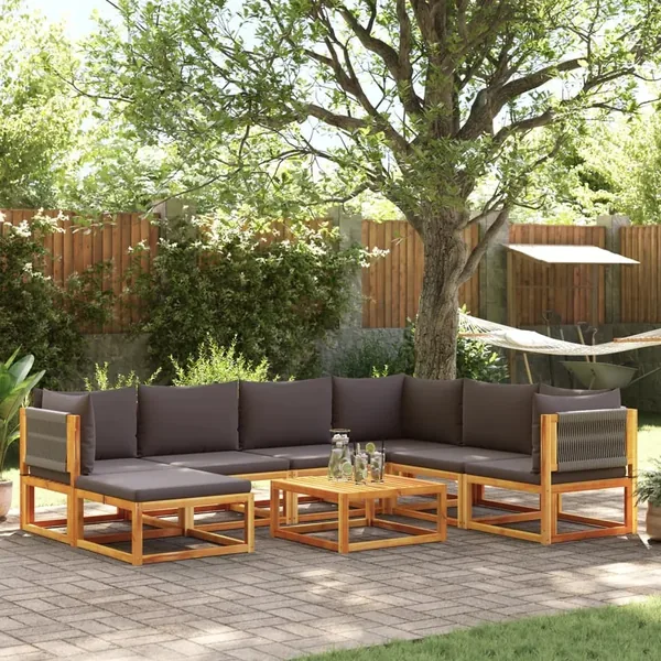 Ensemble de canapés de jardin 8 pièces avec coussins en bois d'acacia et corde