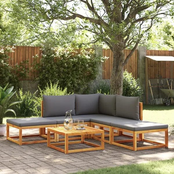 Ensemble de canapés de jardin 6 pièces avec coussins en bois d'acacia et corde