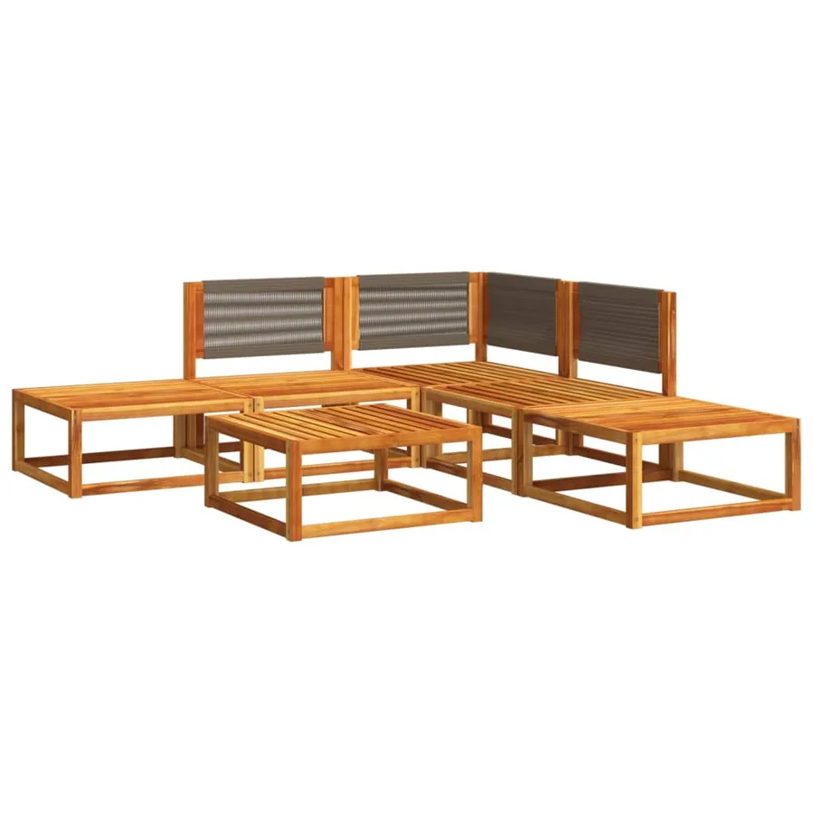 Ensemble de canapés de jardin 6 pièces avec coussins en bois d'acacia et corde - 2