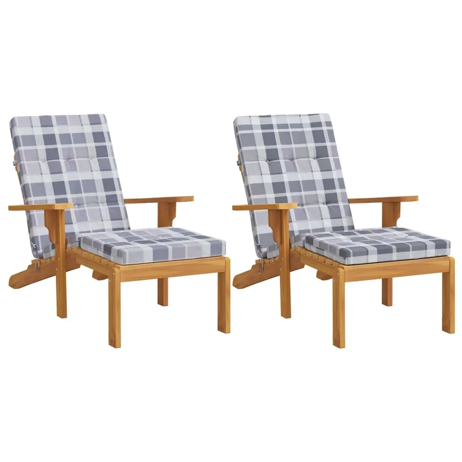 Coussins de chaise longue lot de 2 gris motif à carreaux - 3