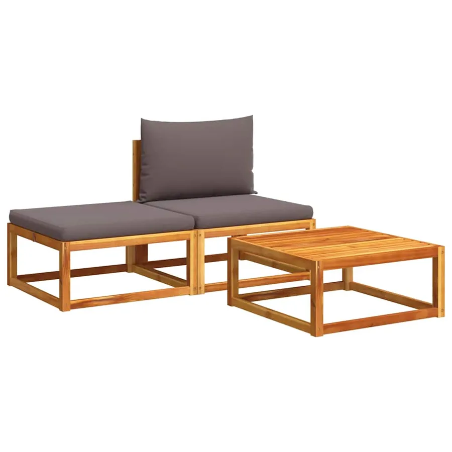 Ensemble de canapés de jardin 3 pièces avec coussins en bois d'acacia et rotin - 2