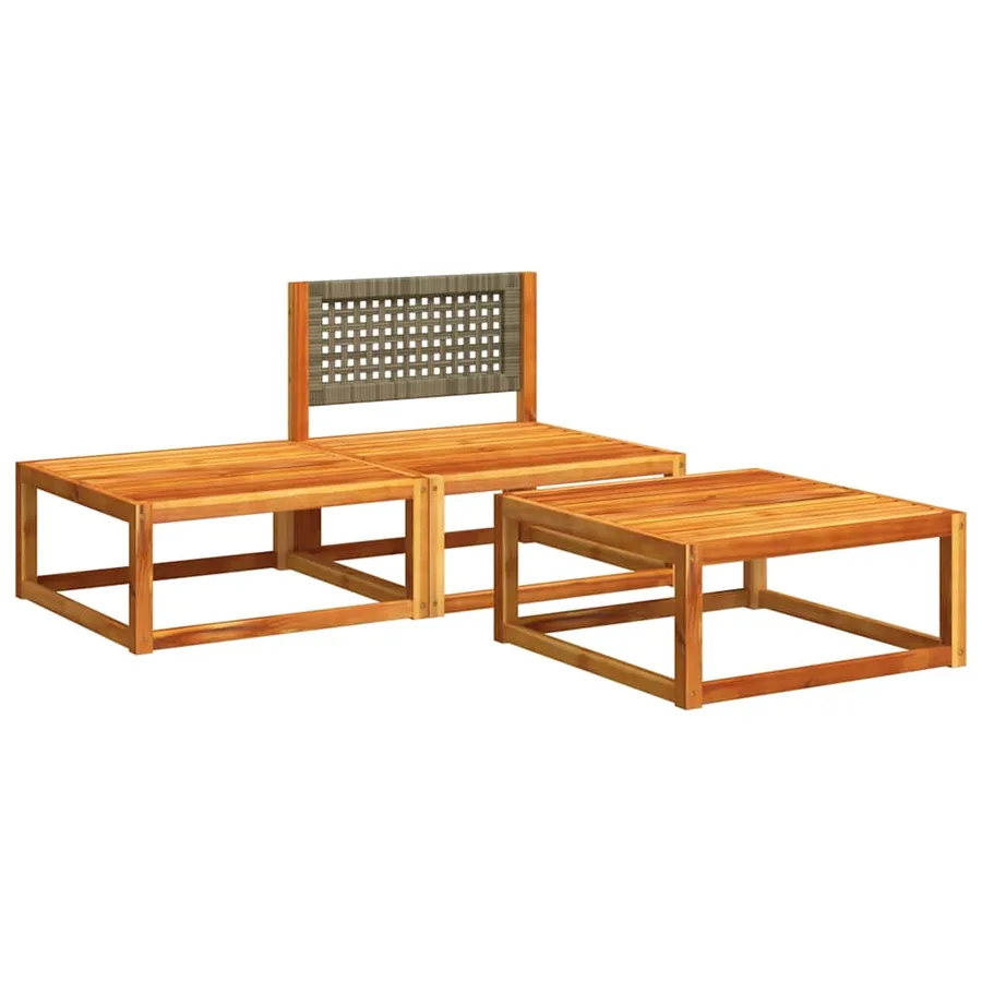 Ensemble de canapés de jardin 3 pièces avec coussins en bois d'acacia et rotin - 3