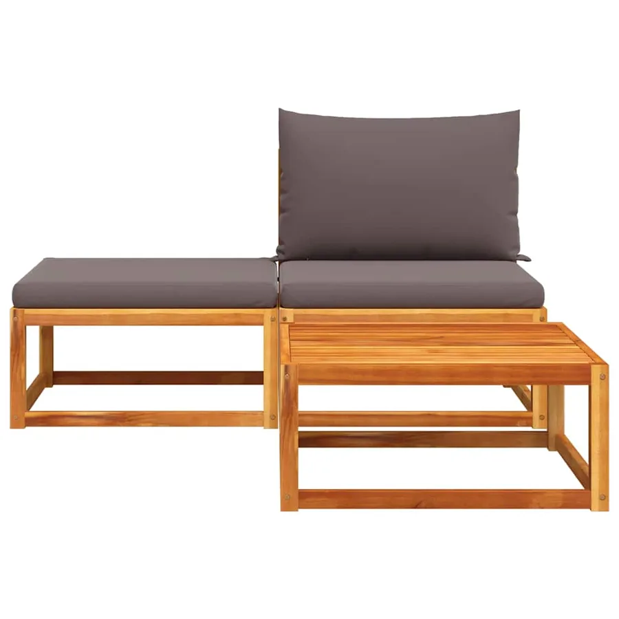 Ensemble de canapés de jardin 3 pièces avec coussins en bois d'acacia et rotin - 4