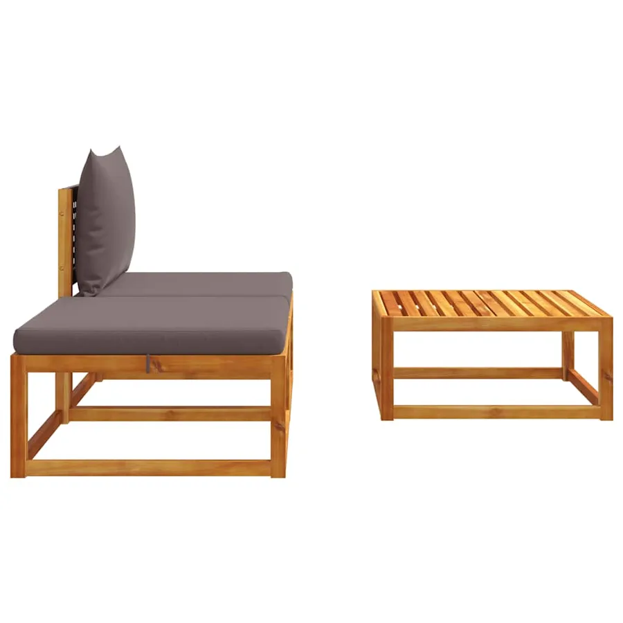 Ensemble de canapés de jardin 3 pièces avec coussins en bois d'acacia et rotin - 5