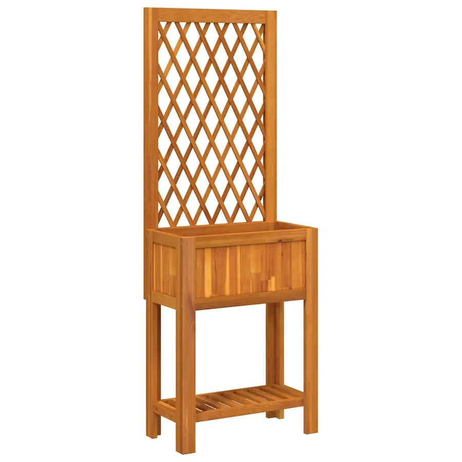 Jardinière avec treillis et étagère bois massif d'acacia - 2