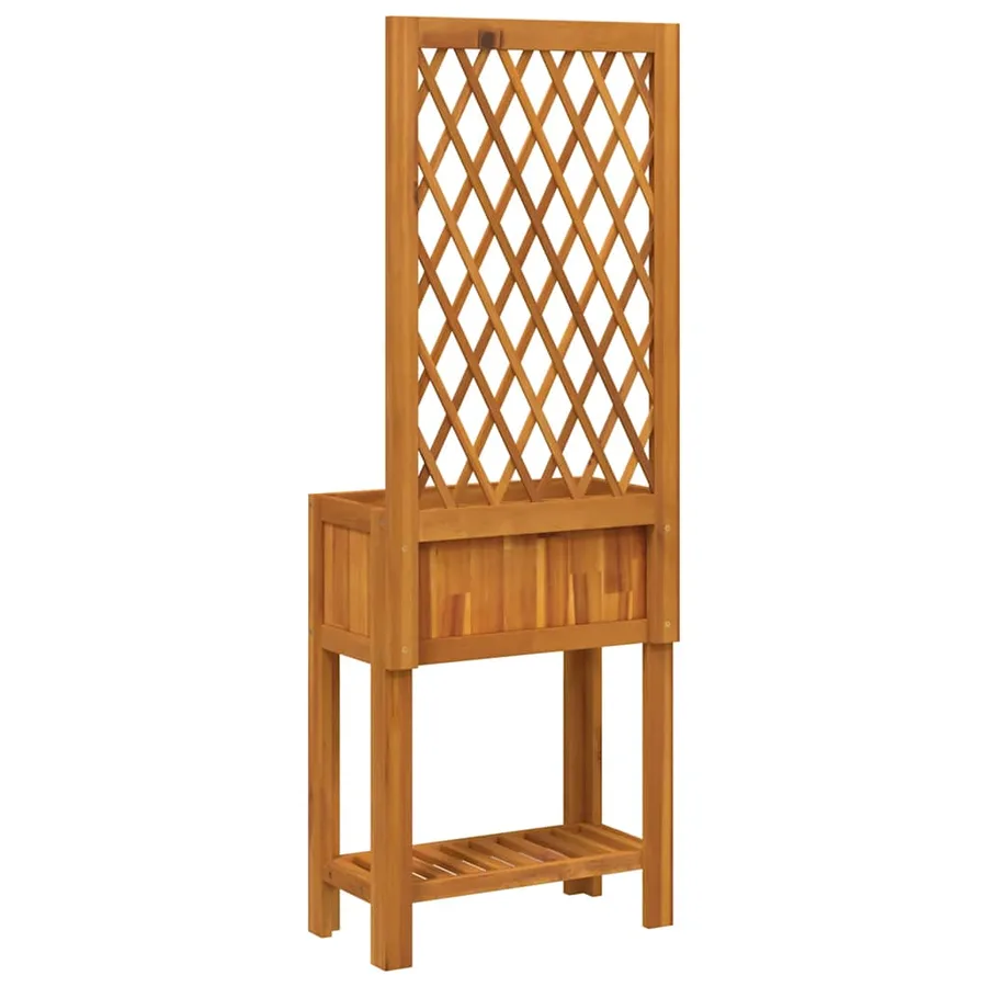 Jardinière avec treillis et étagère bois massif d'acacia - 6