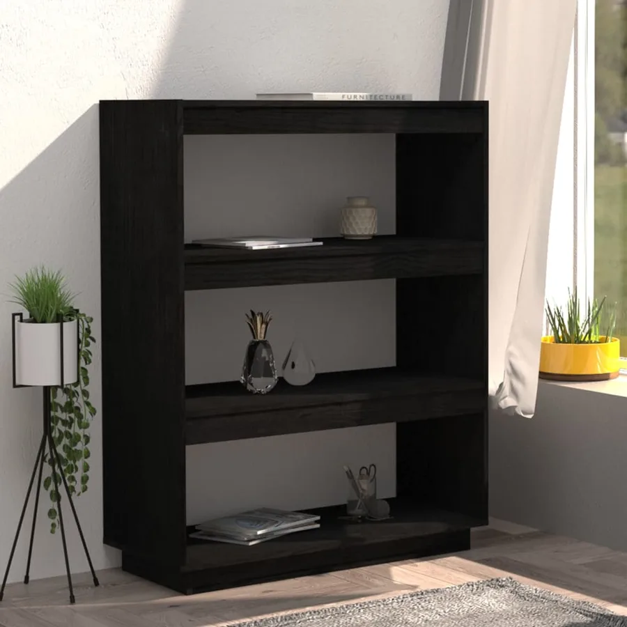 Bibliothèque/Séparateur de pièce Noir 80x35x103 cm Pin massif - 3