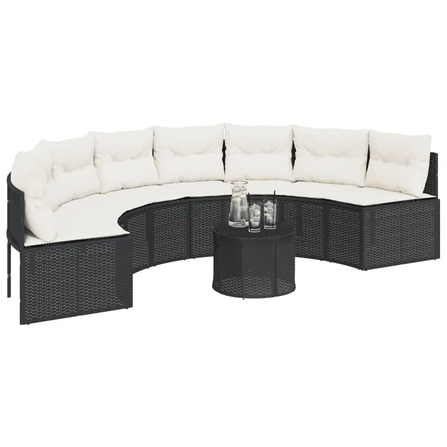 Canapé de jardin avec coussins demi-rond noir résine tressée - 3