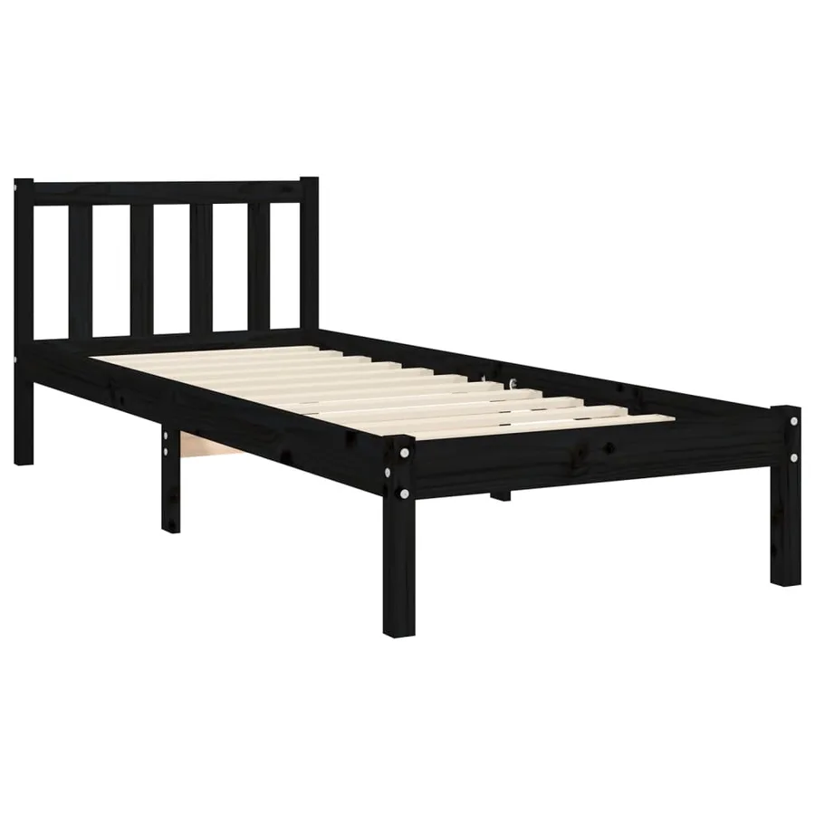 Cadre de lit sans matelas noir bois de pin massif - 9