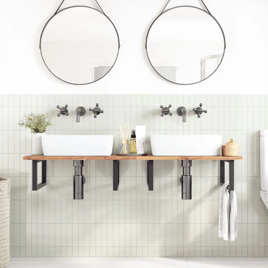 Dessus de meuble de salle de bain non traité bois d'acacia - 2