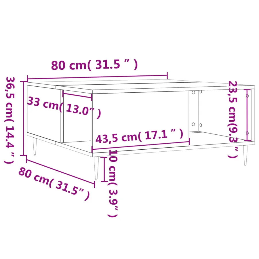 Table basse blanc 80x80x36,5 cm bois d'ingénierie - 9