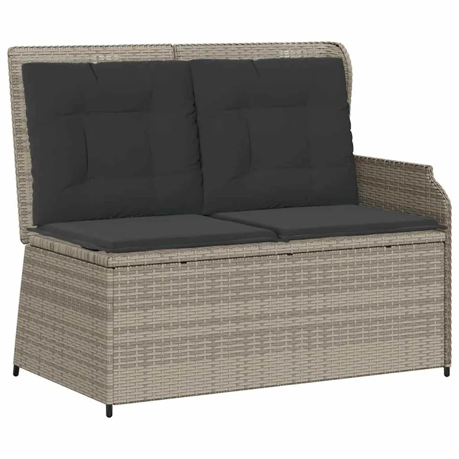 Banc inclinable de jardin et coussins gris clair résine tressée - 2