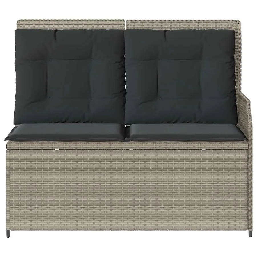 Banc inclinable de jardin et coussins gris clair résine tressée - 4