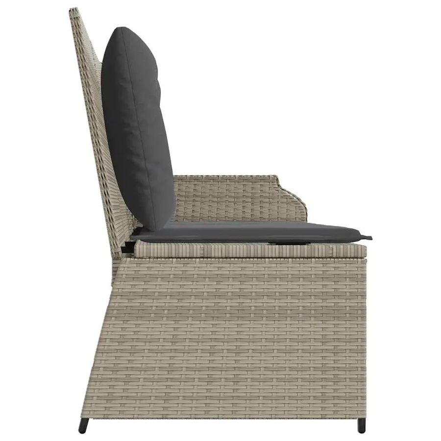 Banc inclinable de jardin et coussins gris clair résine tressée - 5