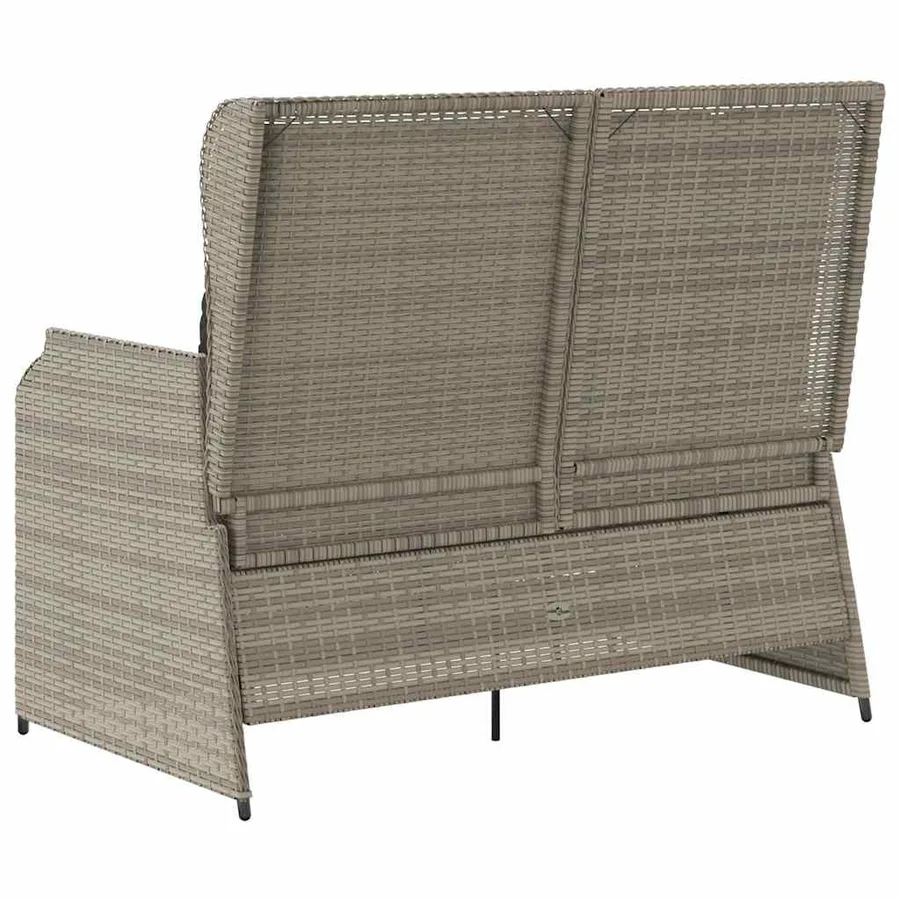 Banc inclinable de jardin et coussins gris clair résine tressée - 6