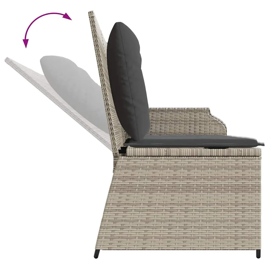Banc inclinable de jardin et coussins gris clair résine tressée - 7