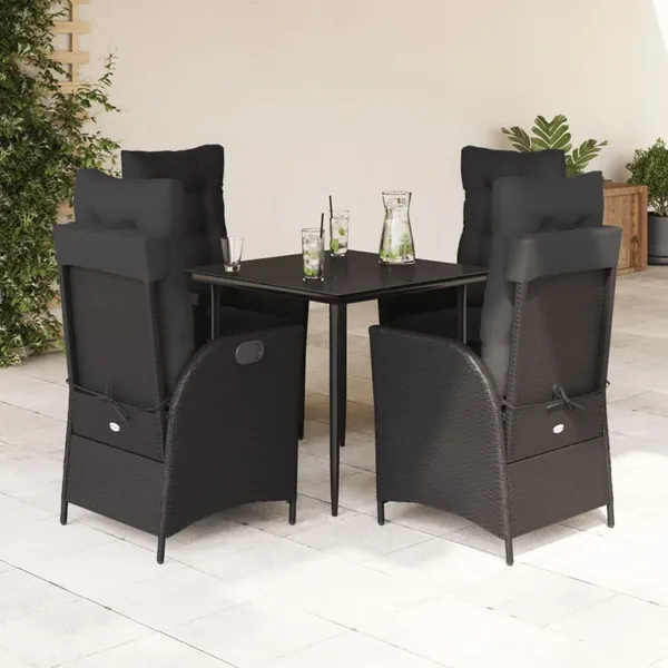 Ensemble à manger de jardin coussins 5pcs Noir Résine tressée