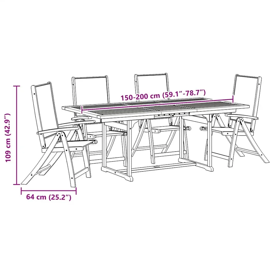 Ensemble à manger de jardin 5pcs bois d'acacia solide textilène - 14