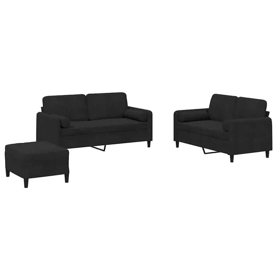 Ensemble de canapés 3 pcs avec coussins noir velours - 2