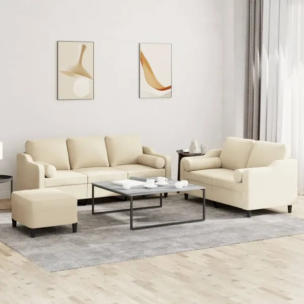 Ensemble de canapés 3 pcs avec coussins crème tissu