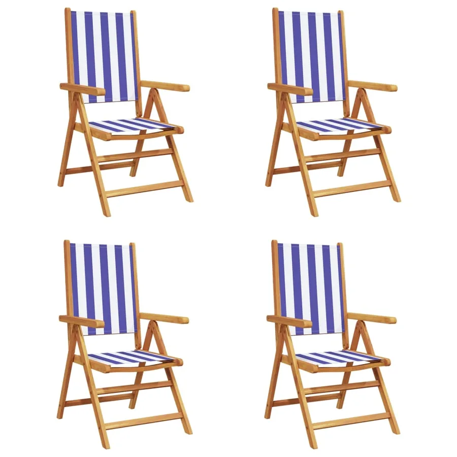 Chaises inclinables de jardin lot de 4 tissu et bois massif - 2