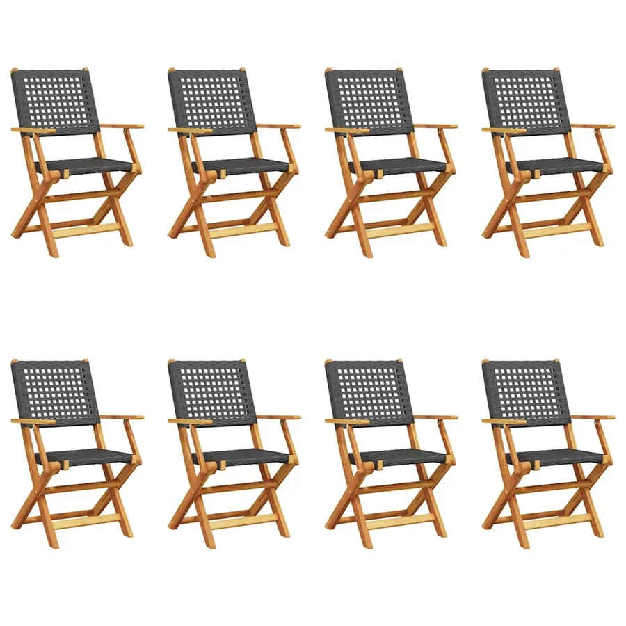 Chaises de jardin pliantes lot de 8 noir poly rotin bois massif - 2