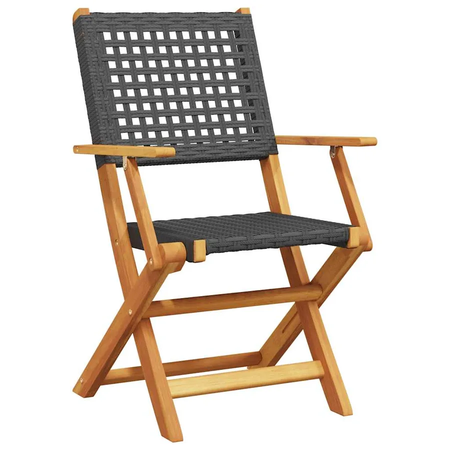 Chaises de jardin pliantes lot de 8 noir poly rotin bois massif - 3