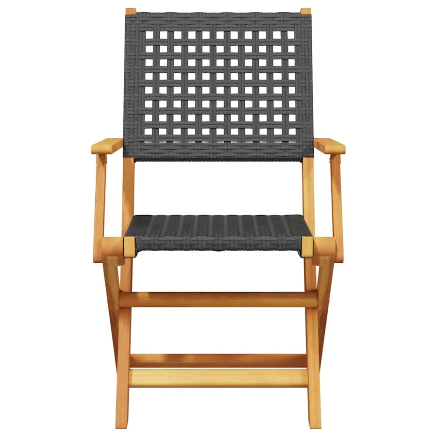 Chaises de jardin pliantes lot de 8 noir poly rotin bois massif - 4
