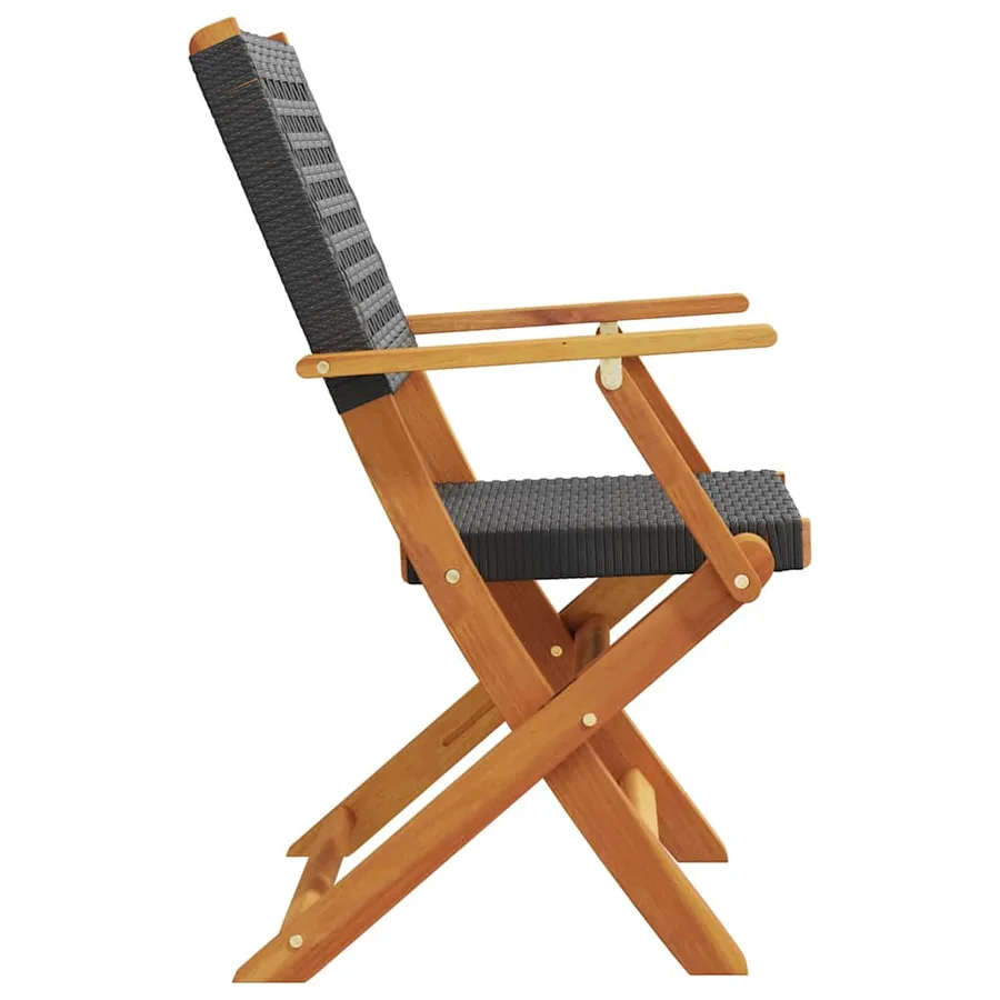Chaises de jardin pliantes lot de 8 noir poly rotin bois massif - 5