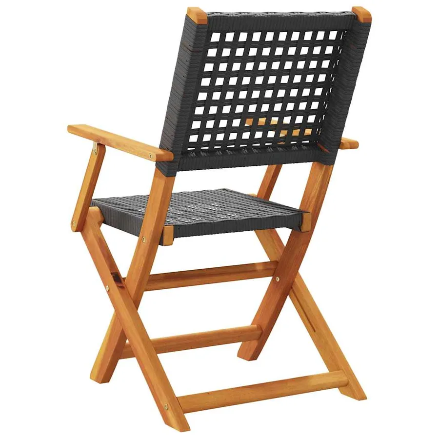 Chaises de jardin pliantes lot de 8 noir poly rotin bois massif - 6