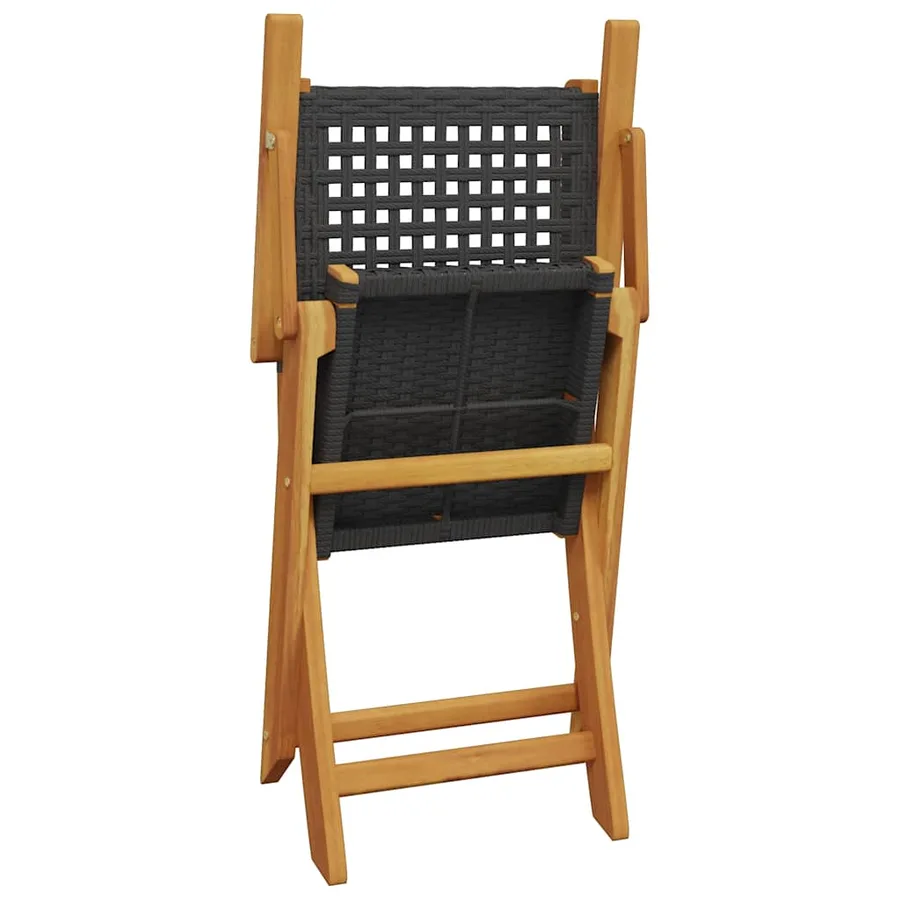 Chaises de jardin pliantes lot de 8 noir poly rotin bois massif - 7