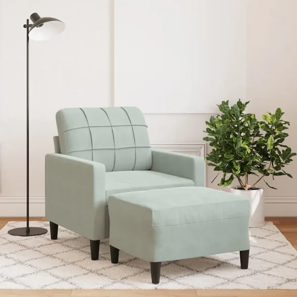 Fauteuil avec repose-pied Gris clair 60 cm Velours